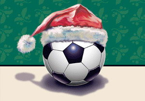 soccer ball with Santa hat